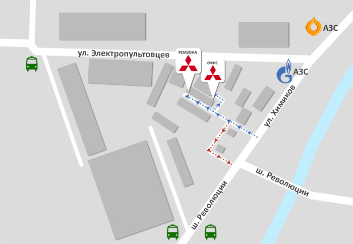 Схема проезда к СТО  Митсубиши в красногвардейском районе г. Санкт-Петербург